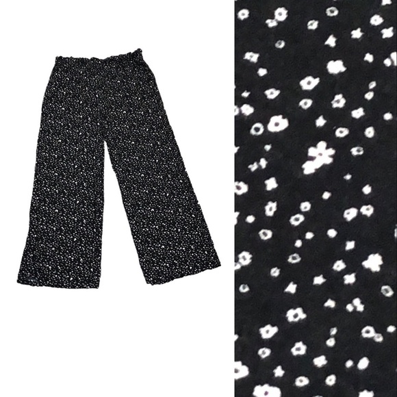Urban Outfitters BP Wide Leg Pants Size Large Black Floral Dot High Waist - Picture 1 of 11